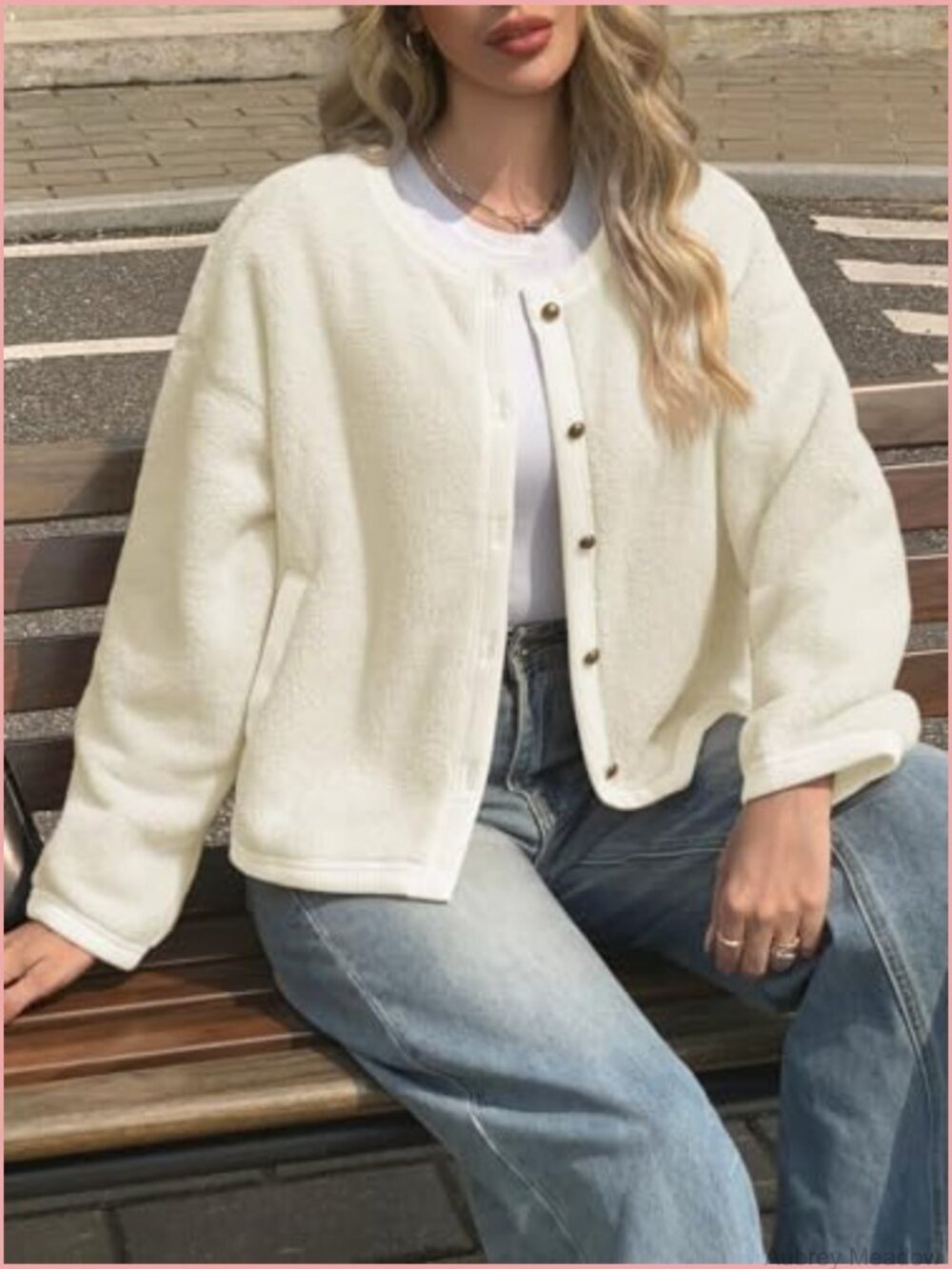 Cropped Sherpa Fleece Button Jacket Casual Relaxed Fit - Picture 5 of 7